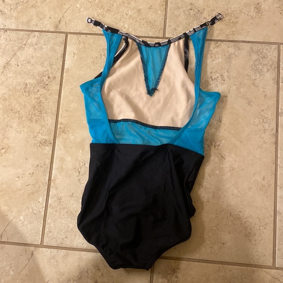 Black and Pink Dance leo; open back, snaps around neck. - Picture 2 of 5